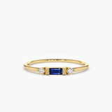 18K Baguette Blue Sapphire with Diamond Ring - Intou