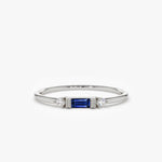 18K Baguette Blue Sapphire with Diamond Ring - Intou