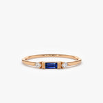 18K Baguette Blue Sapphire with Diamond Ring - Intou