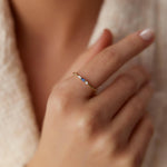 18K Baguette Blue Sapphire with Diamond Ring - Intou