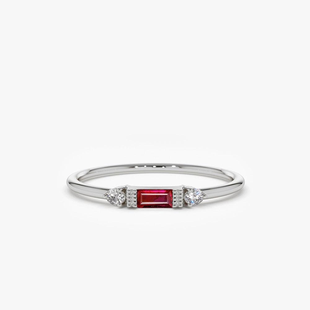 18K Baguette Ruby With Diamond Ring - Intou