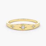 18K Gold Star Setting 3 Diamonds Stacking Ring - Intou