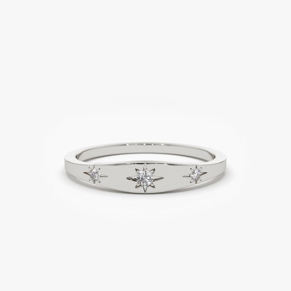 18K Gold Star Setting 3 Diamonds Stacking Ring - Intou