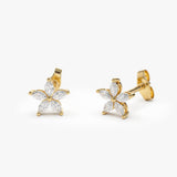 18K Marquise Diamond Floral Stud Earrings - Intou