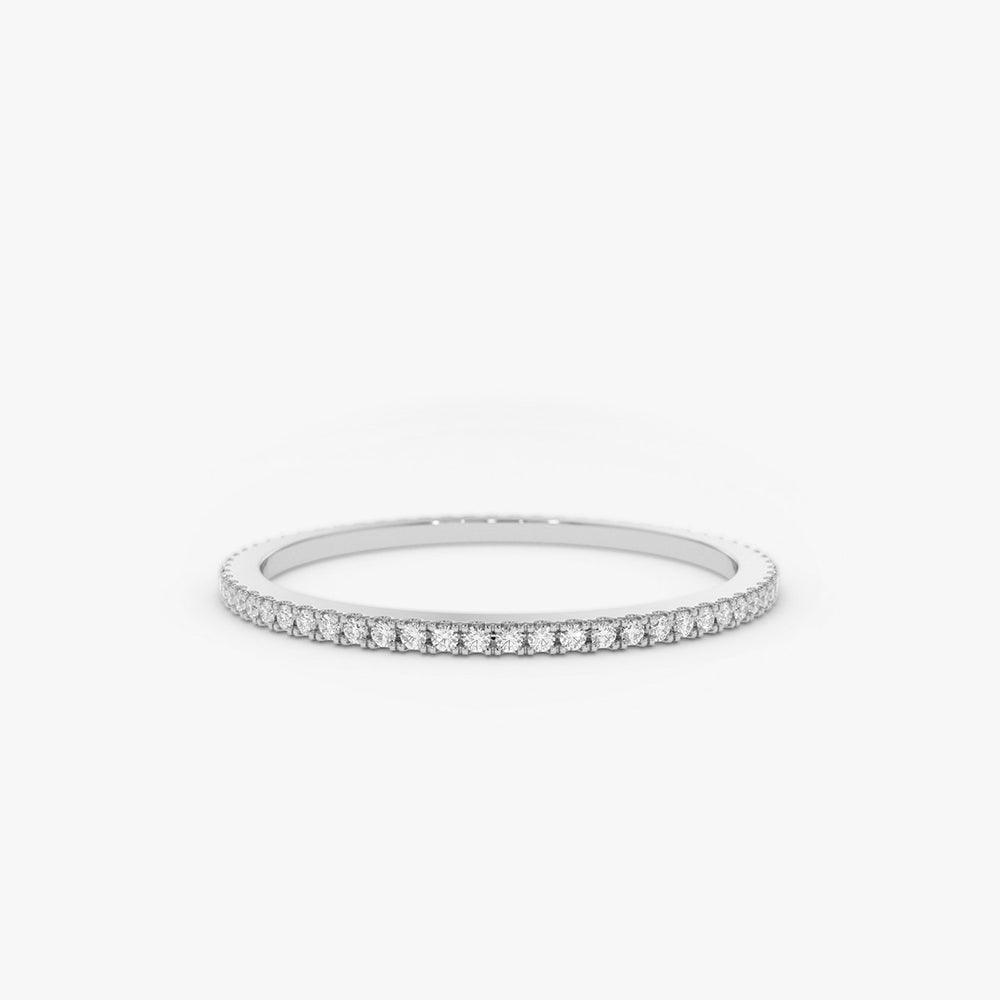 18K Ultra Thin 1MM Micro Pave Diamond Eternity Wedding Band - Intou