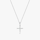 18K White Gold Lab-Created Diamond Cross Pendant