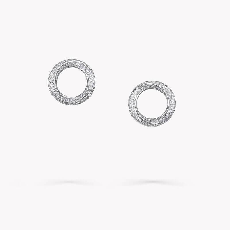 18K White Gold Twisted Diamond Hoop Earrings - Intou