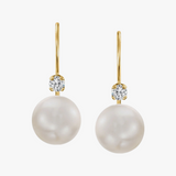 Peral Drop Earrings with .1ctw Diamonds in 18K Gold