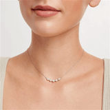 Alternating Curved Peral and Diamond  Bar Necklace