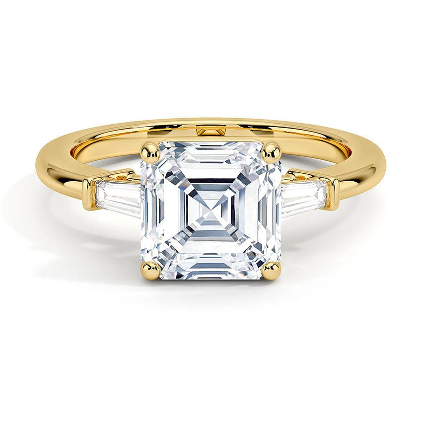 Asscher Cut Tapered Baguette Three Stone Diamond Engagement Ring - Intou