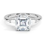 Asscher Cut Tapered Baguette Three Stone Diamond Engagement Ring - Intou