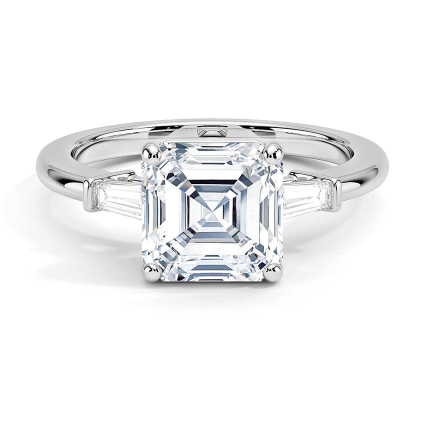 Asscher Cut Tapered Baguette Three Stone Diamond Engagement Ring - Intou