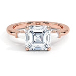 Asscher Cut Tapered Baguette Three Stone Diamond Engagement Ring - Intou