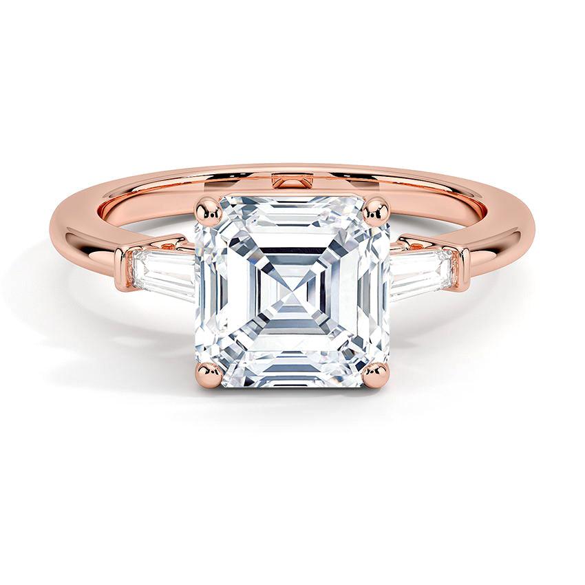 Asscher Cut Tapered Baguette Three Stone Diamond Engagement Ring - Intou