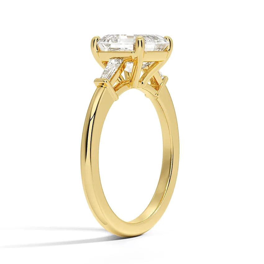 Asscher Cut Tapered Baguette Three Stone Diamond Engagement Ring - Intou