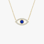 Blue Sapphire Evil Eye Pendant with Diamond Pendant - Intou