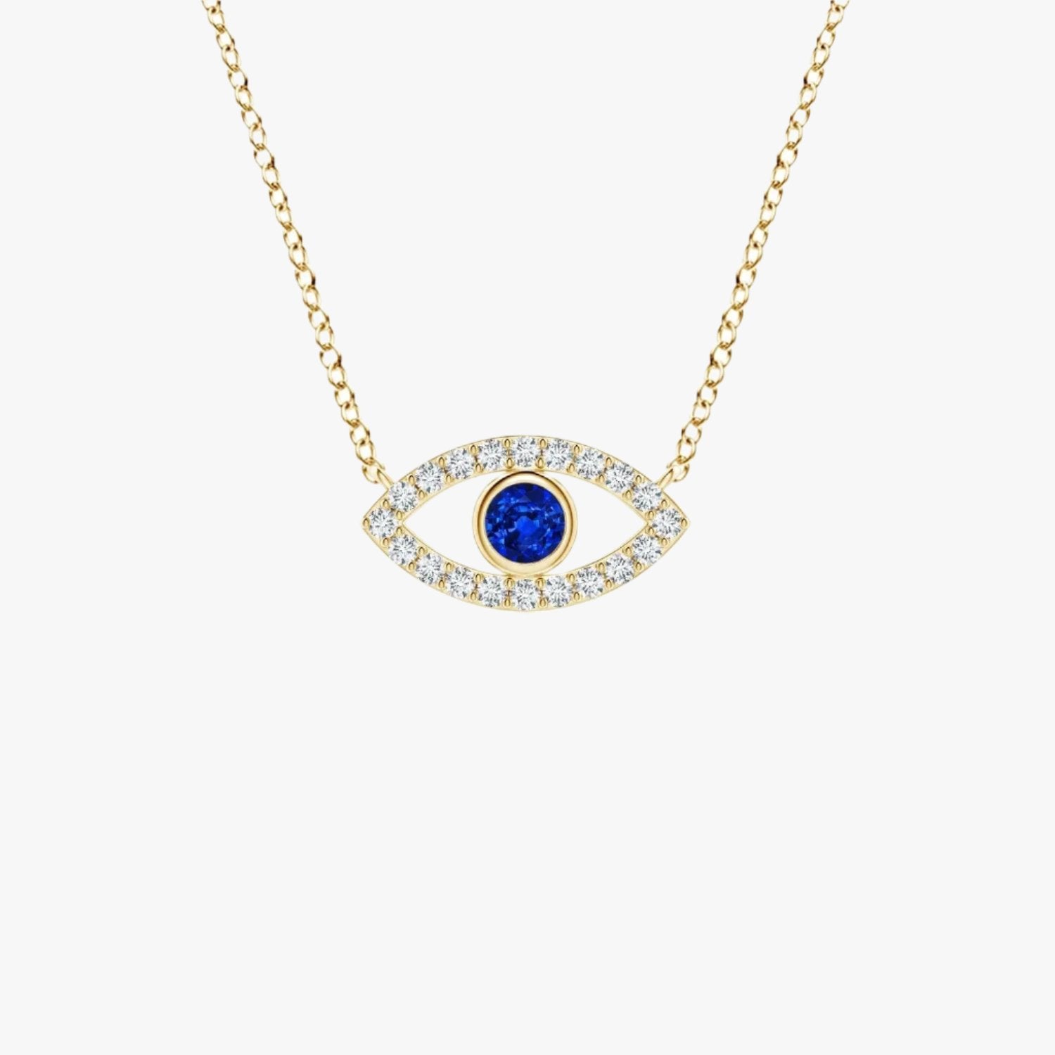 Blue Sapphire Evil Eye Pendant with Diamond Pendant - Intou