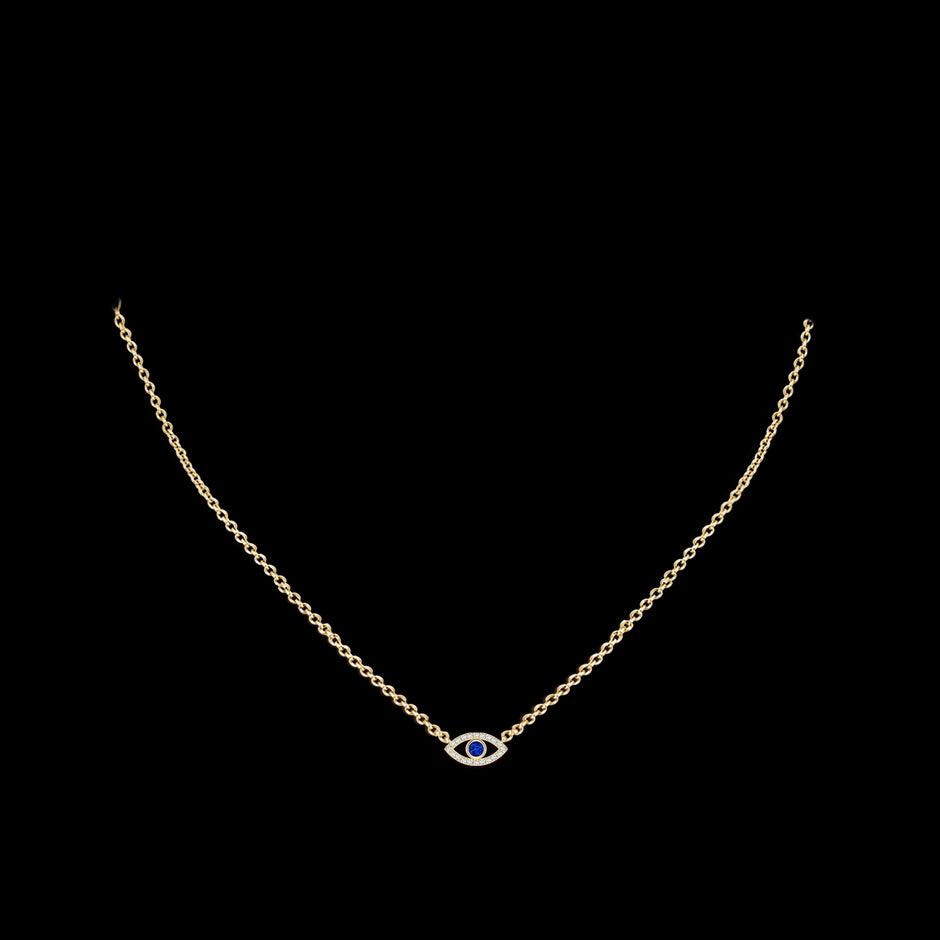 Blue Sapphire Evil Eye Pendant with Diamond Pendant - Intou