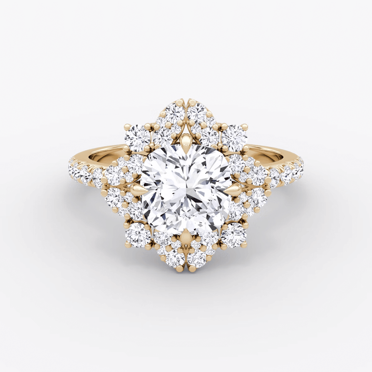 Carnation Cushion Cut Halo Pave Engagement Ring - Intou