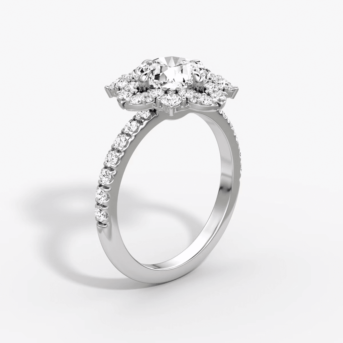 Carnation Cushion Cut Halo Pave Engagement Ring - Intou