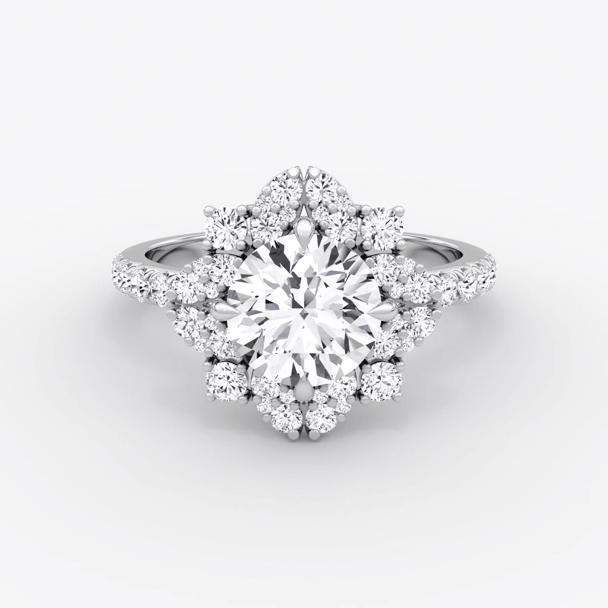 Carnation Round Cut Halo Pave Engagement Ring - Intou