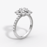 Carnation Round Cut Halo Pave Engagement Ring - Intou