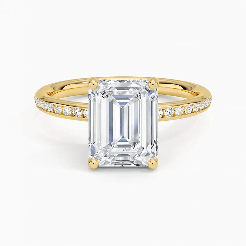 Channel Set Emerald Cut Diamond Engagement Ring - Intou