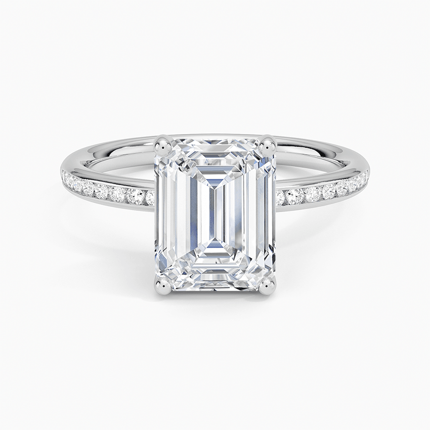 Channel Set Emerald Cut Diamond Engagement Ring - Intou