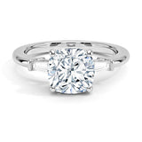 Cushion Cut Tapered Baguette Three Stone Diamond Engagement Ring - Intou