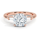 Cushion Cut Tapered Baguette Three Stone Diamond Engagement Ring - Intou