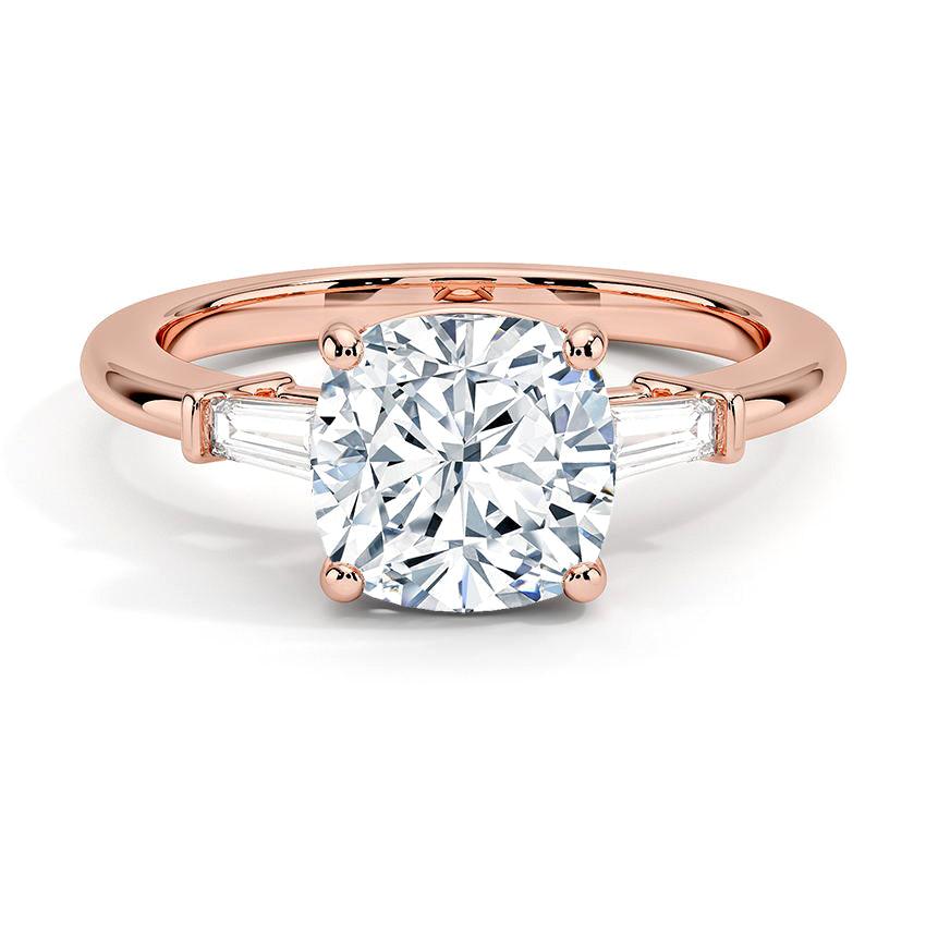 Cushion Cut Tapered Baguette Three Stone Diamond Engagement Ring - Intou