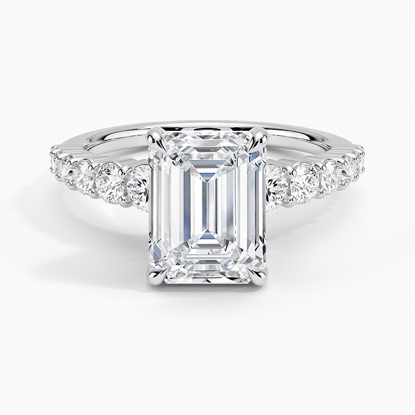 Emerald Cut Graduated Diamond Engagement Ring - Intou