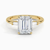 Emerald Cut Tapered Baguette Three Stone Diamond Engagement Ring - Intou