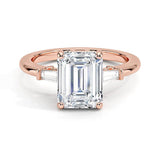 Emerald Cut Tapered Baguette Three Stone Diamond Engagement Ring - Intou