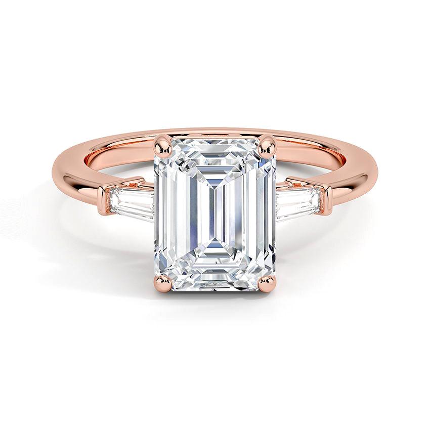 Emerald Cut Tapered Baguette Three Stone Diamond Engagement Ring - Intou