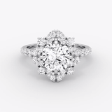 Fancy Floral Halo Cushion Cut Pave Engagement Ring - Intou