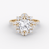 Fancy Floral Halo Cushion Cut Pave Engagement Ring - Intou