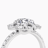 Fancy Floral Halo Cushion Cut Pave Engagement Ring - Intou