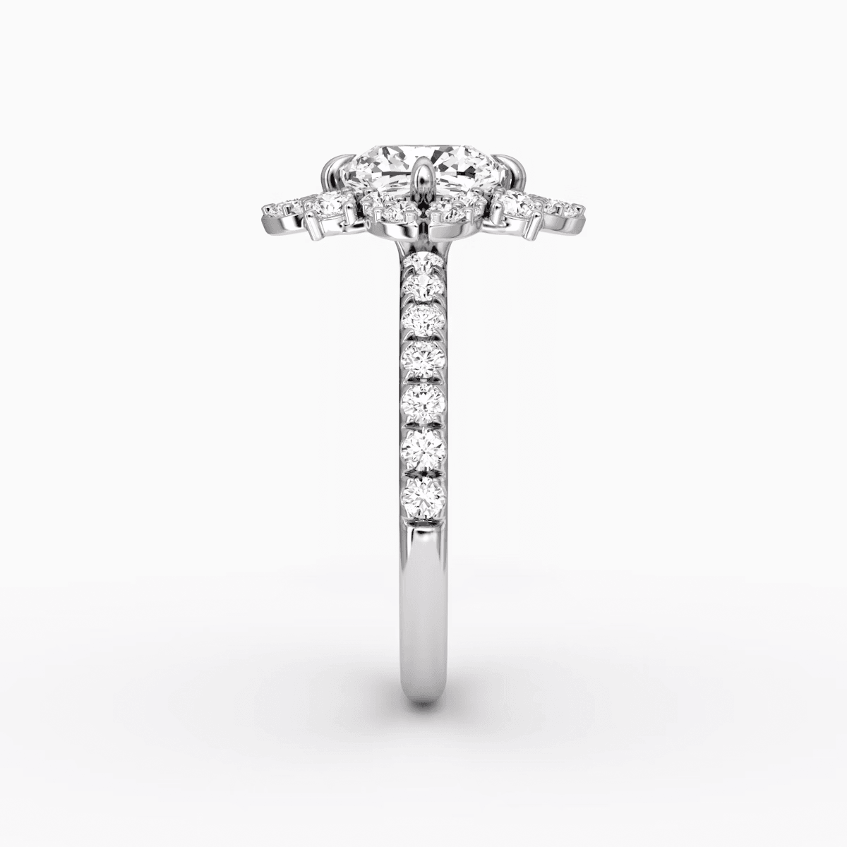 Fancy Floral Halo Cushion Cut Pave Engagement Ring - Intou