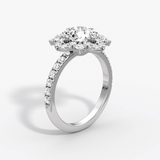 Fancy Floral Halo Cushion Cut Pave Engagement Ring - Intou