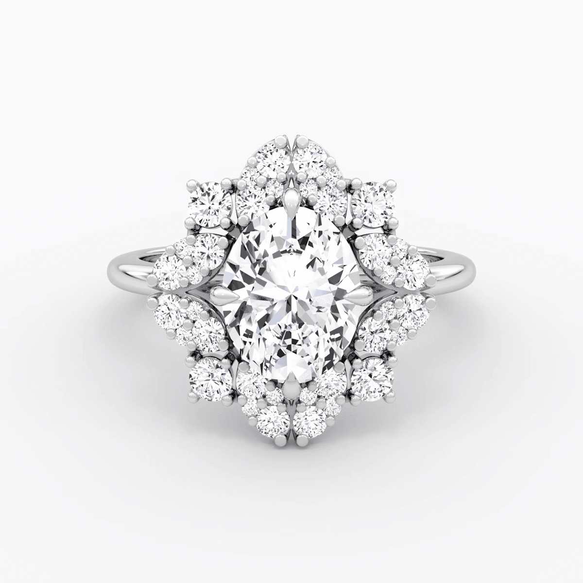 Fancy Floral Halo Oval Cut Engagement Ring - Intou