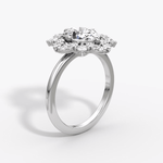 Fancy Floral Halo Oval Cut Engagement Ring - Intou