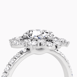 Fancy Floral Halo Oval Cut Pave Engagement Ring - Intou