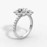 Fancy Floral Halo Oval Cut Pave Engagement Ring - Intou