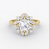 Fancy Floral Halo Round Cut Engagement Ring - Intou