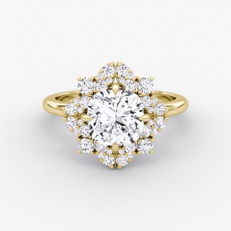 Fancy Floral Halo Round Cut Engagement Ring - Intou