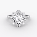 Fancy Floral Halo Round Cut Engagement Ring - Intou