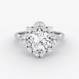 Fancy Floral Halo Round Cut Engagement Ring - Intou