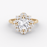 Fancy Floral Halo Round Cut Engagement Ring - Intou