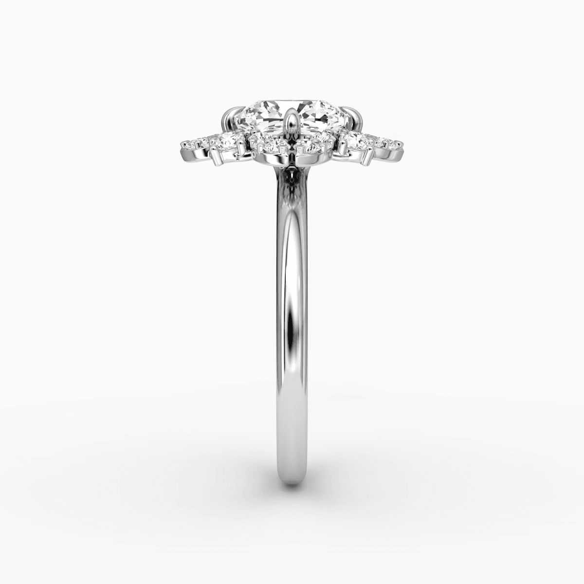 Fancy Floral Halo Round Cut Engagement Ring - Intou